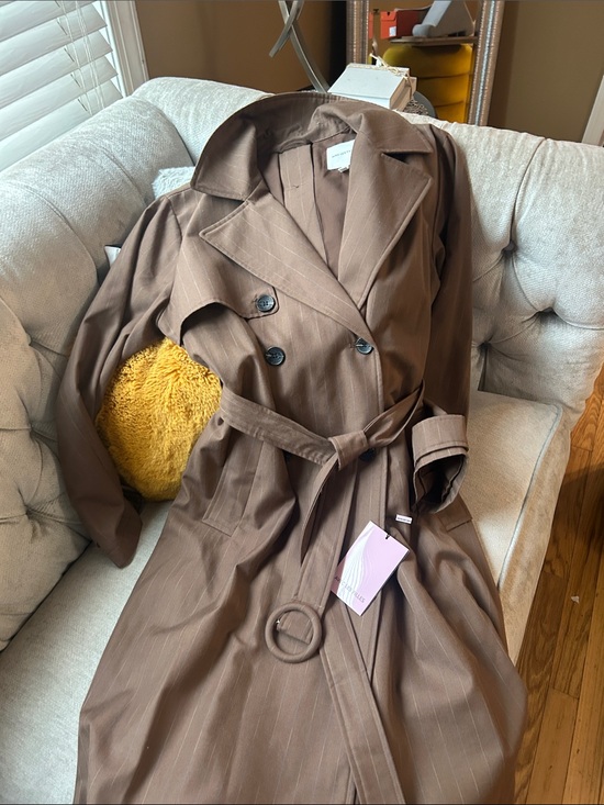 Avec Les Filles Jackets & Blazers - Avec Les Filles Brown Double-Breasted Belted Trench Coat